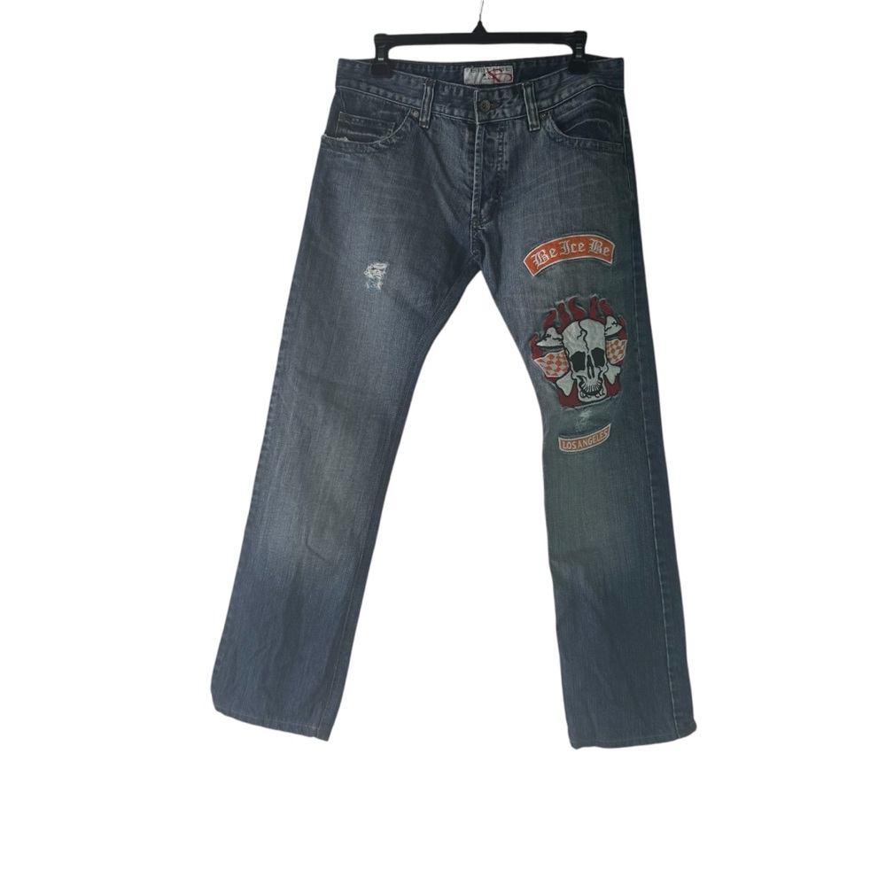 Beicebe Men’s Jeans Size 31 Embroidered 100% Cotton Los Angeles pirate skull